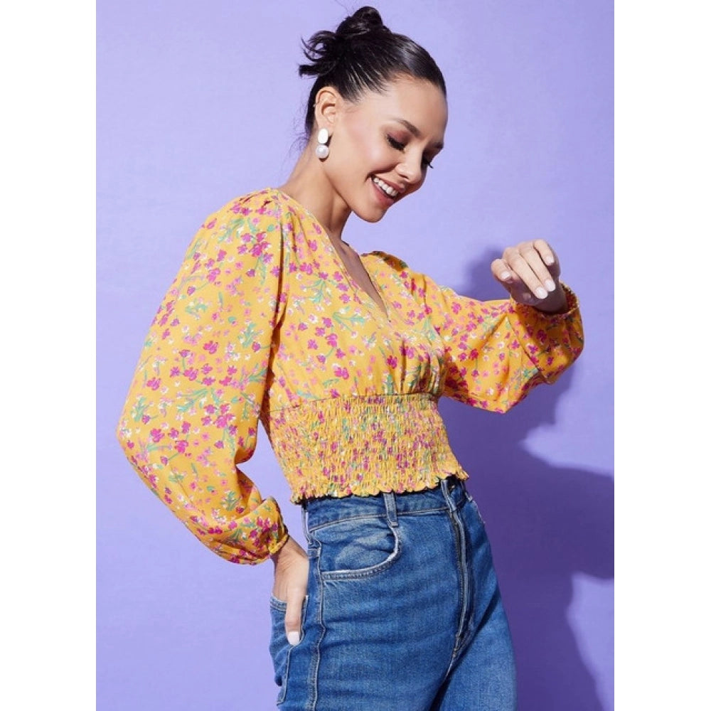 HD Women's Polyester Floral Long Sleeves Top (Multicolor)