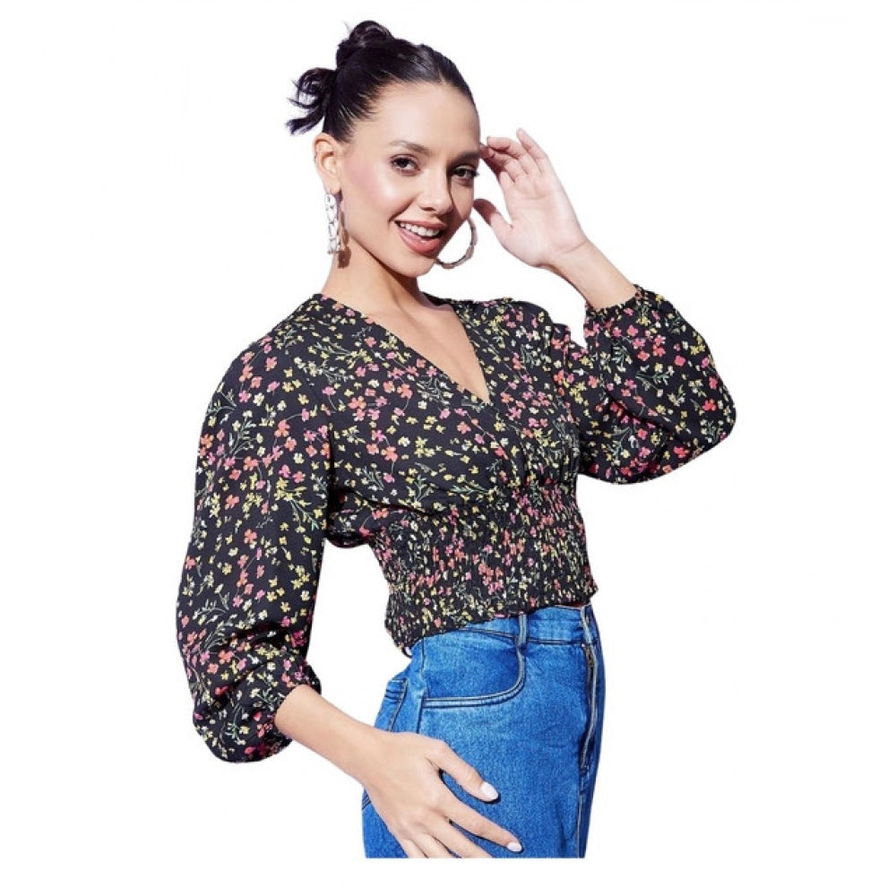 HD Women's Polyester Floral Long Sleeves Top (Multicolor)