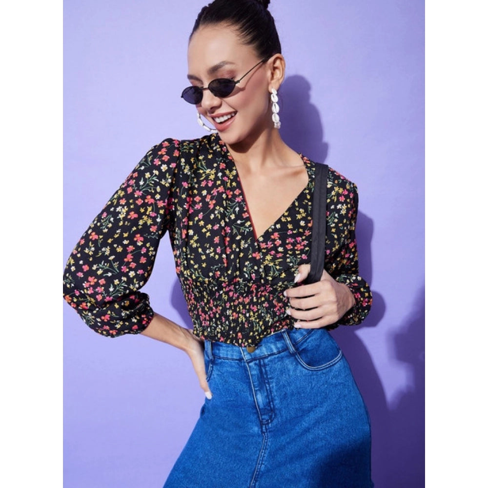 HD Women's Polyester Floral Long Sleeves Top (Multicolor)
