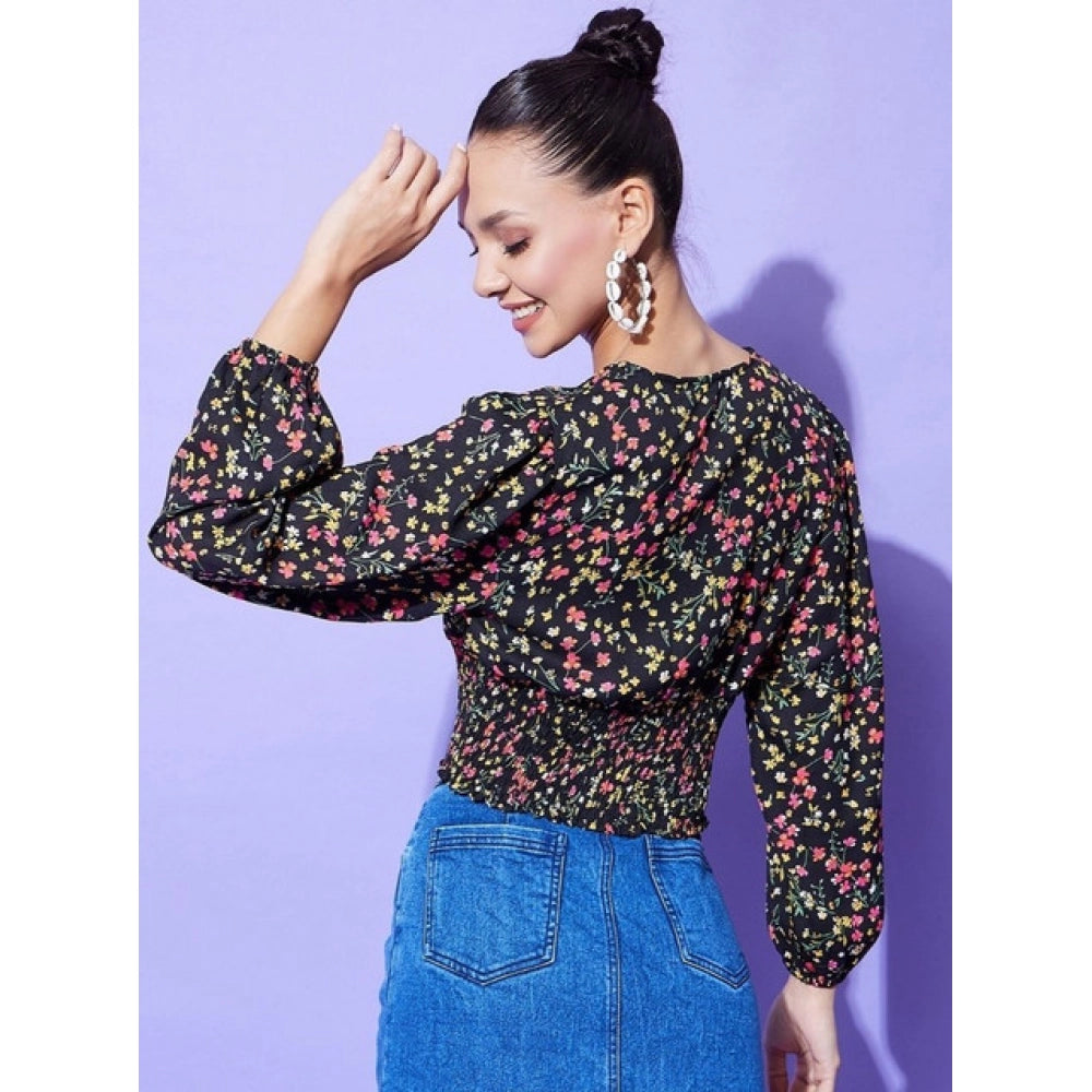 HD Women's Polyester Floral Long Sleeves Top (Multicolor)