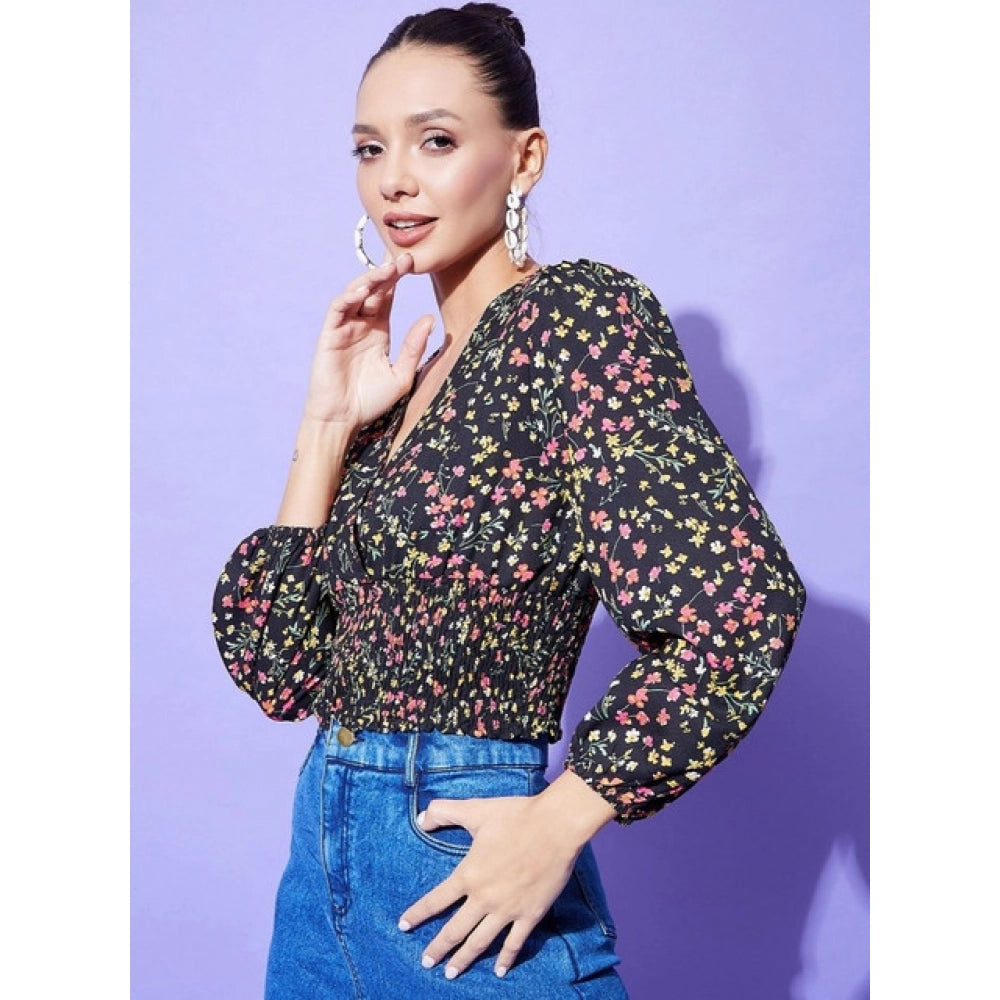 HD Women's Polyester Floral Long Sleeves Top (Multicolor)