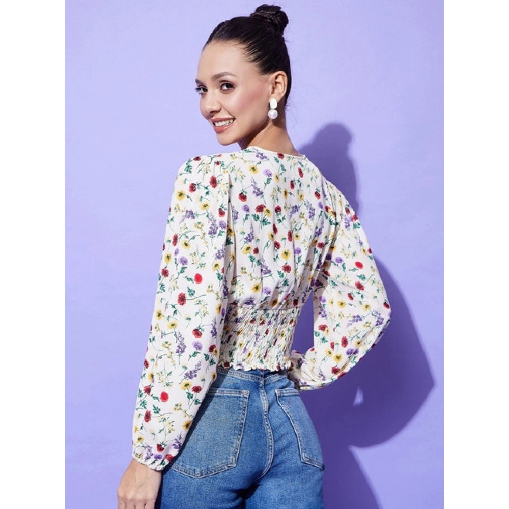 HD Women's Polyester Floral Long Sleeves Top (Multicolor)