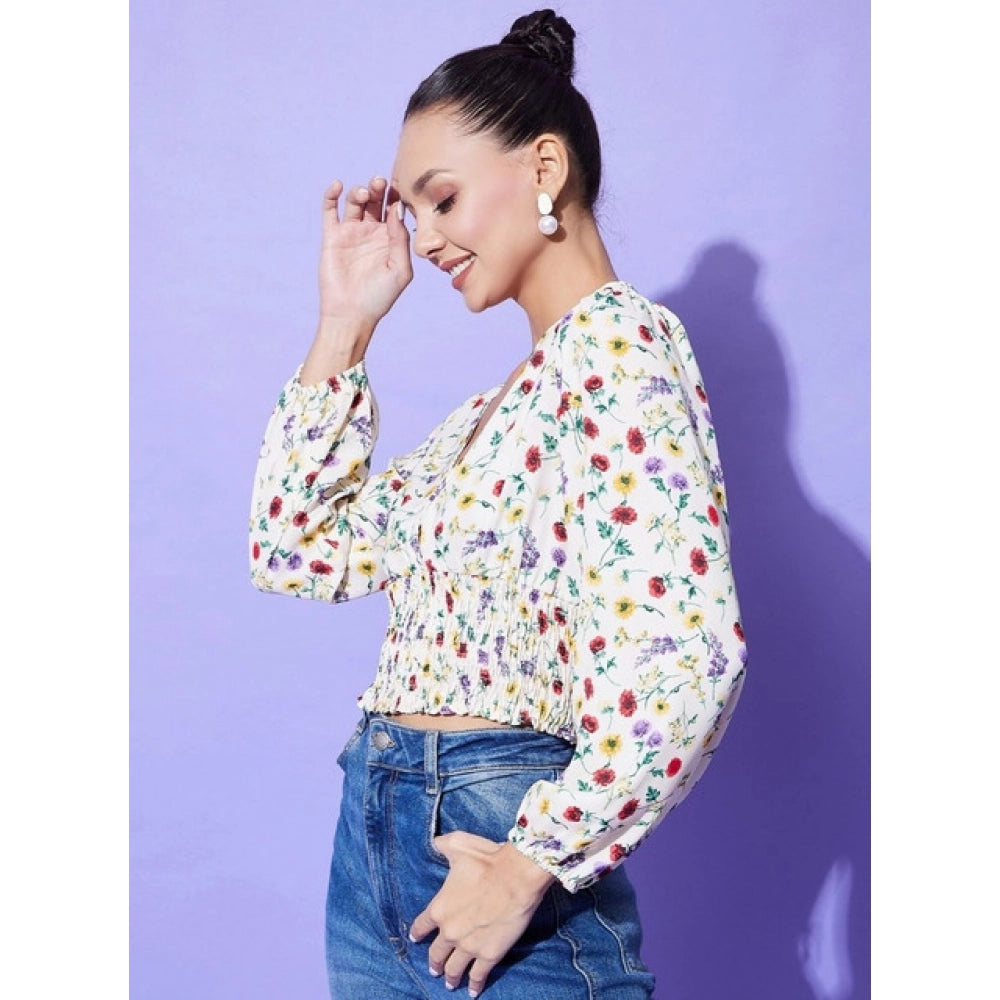 HD Women's Polyester Floral Long Sleeves Top (Multicolor)