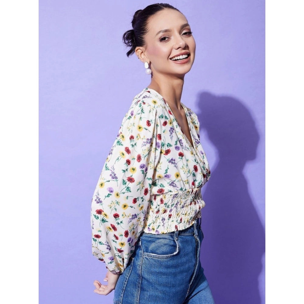 HD Women's Polyester Floral Long Sleeves Top (Multicolor)