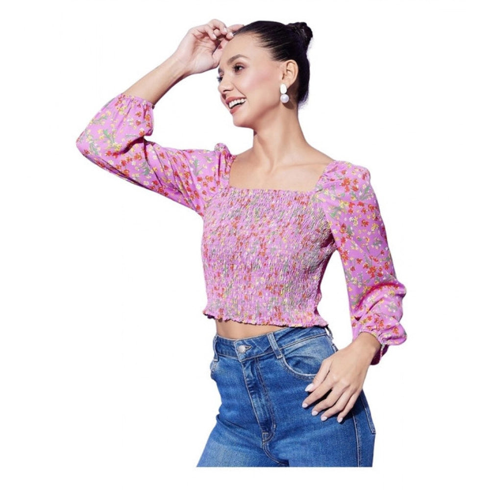 HD Women's Polyester Floral Long Sleeves Top (Multicolor)