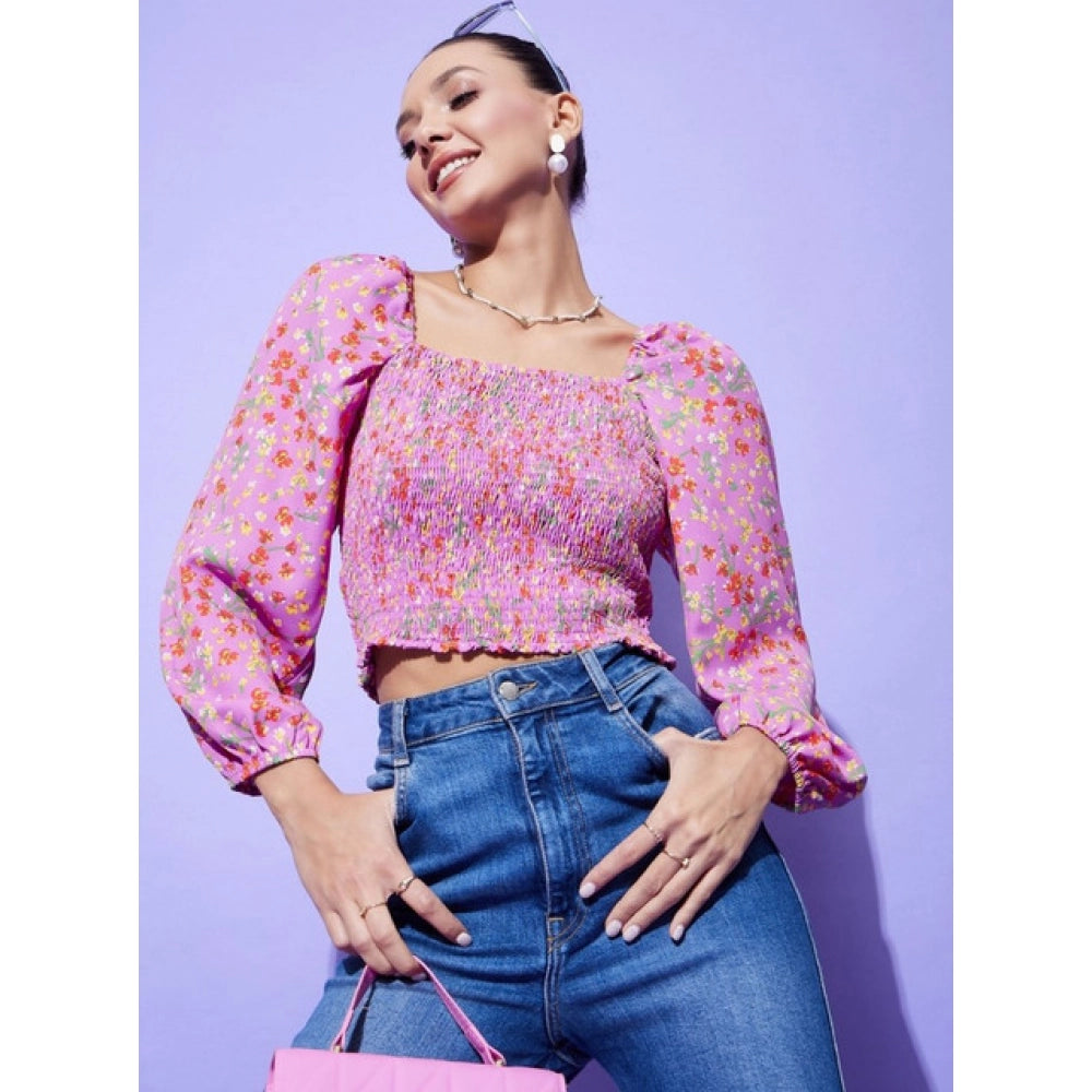 HD Women's Polyester Floral Long Sleeves Top (Multicolor)