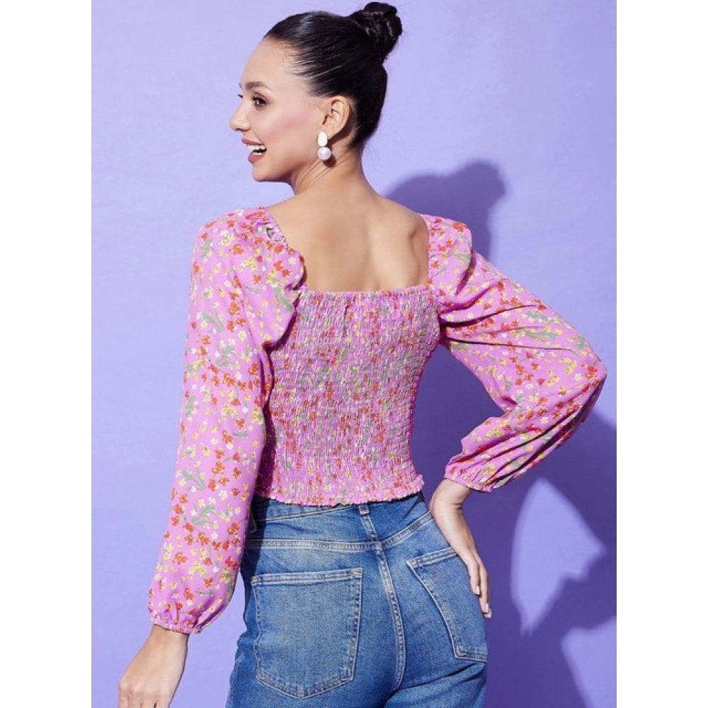 HD Women's Polyester Floral Long Sleeves Top (Multicolor)