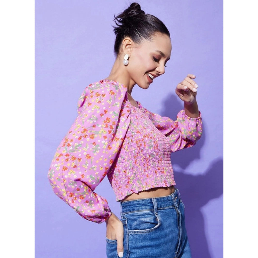 HD Women's Polyester Floral Long Sleeves Top (Multicolor)