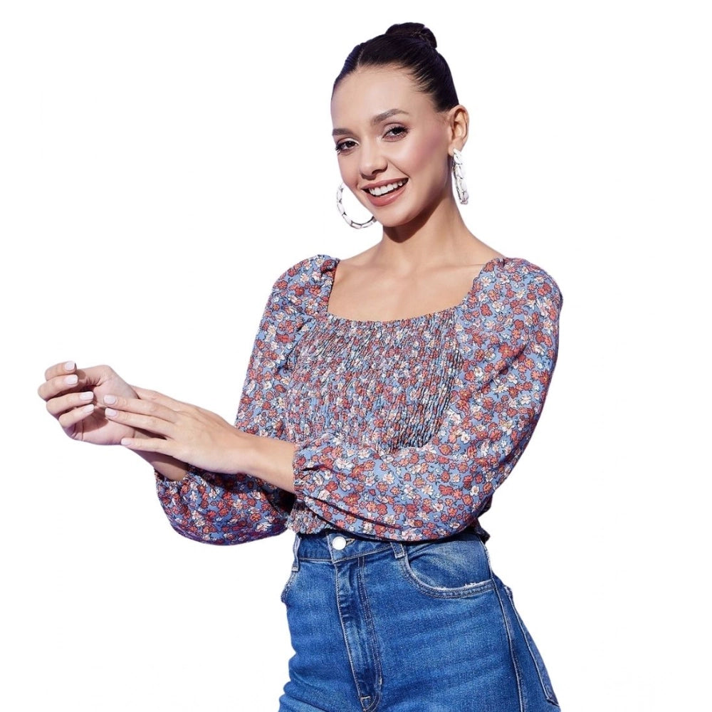 HD Women's Polyester Floral Long Sleeves Top (Multicolor)
