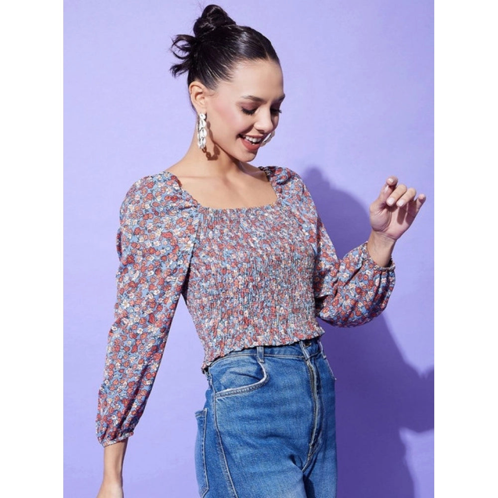 HD Women's Polyester Floral Long Sleeves Top (Multicolor)