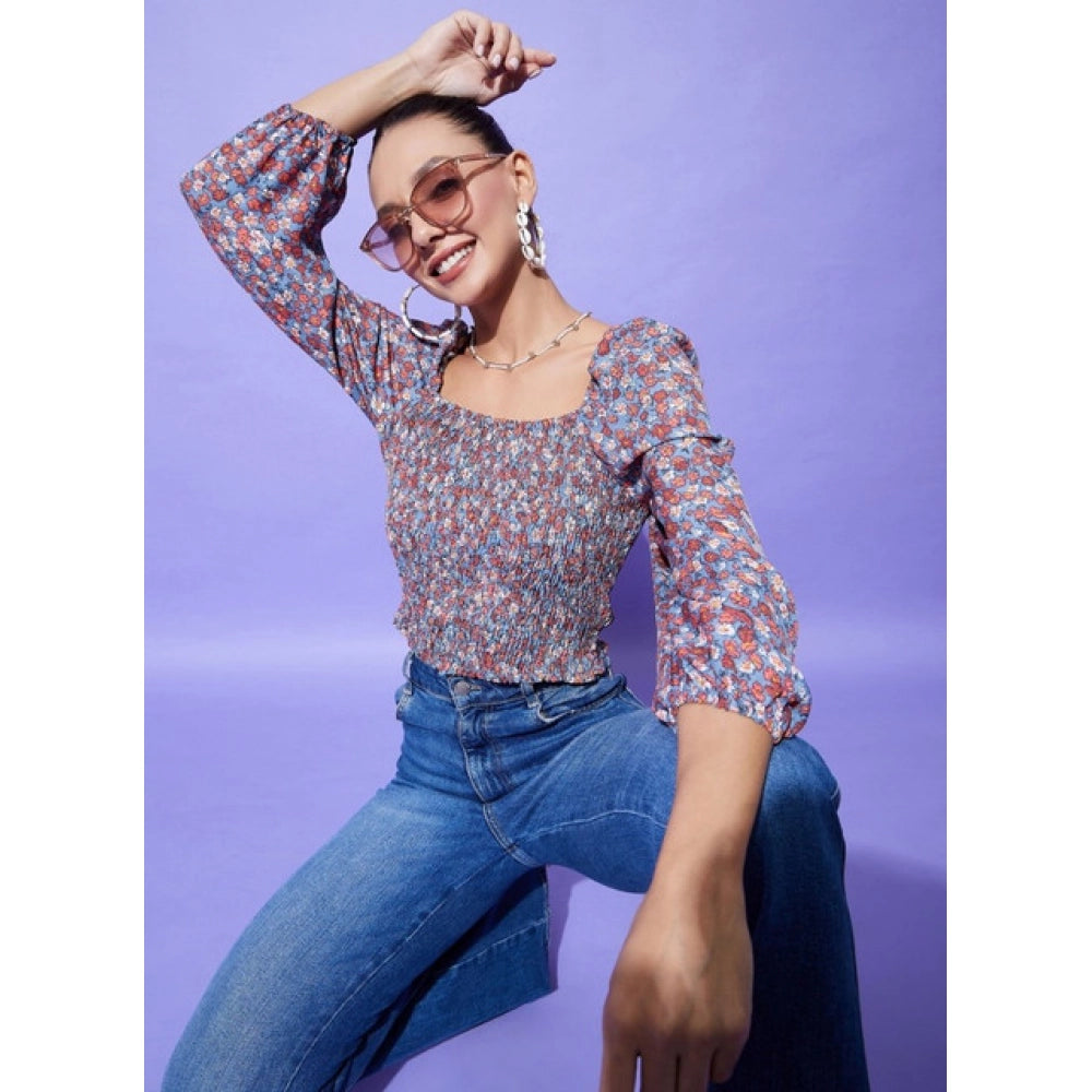 HD Women's Polyester Floral Long Sleeves Top (Multicolor)