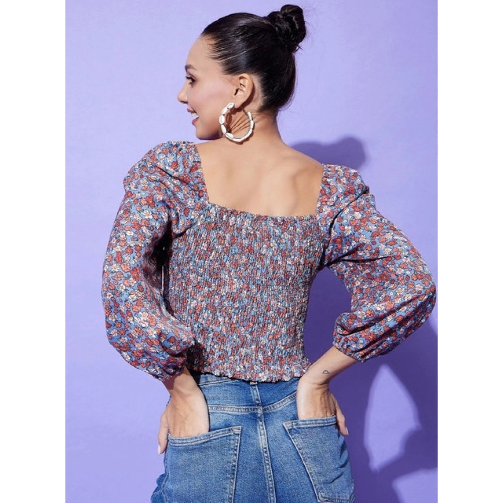 HD Women's Polyester Floral Long Sleeves Top (Multicolor)