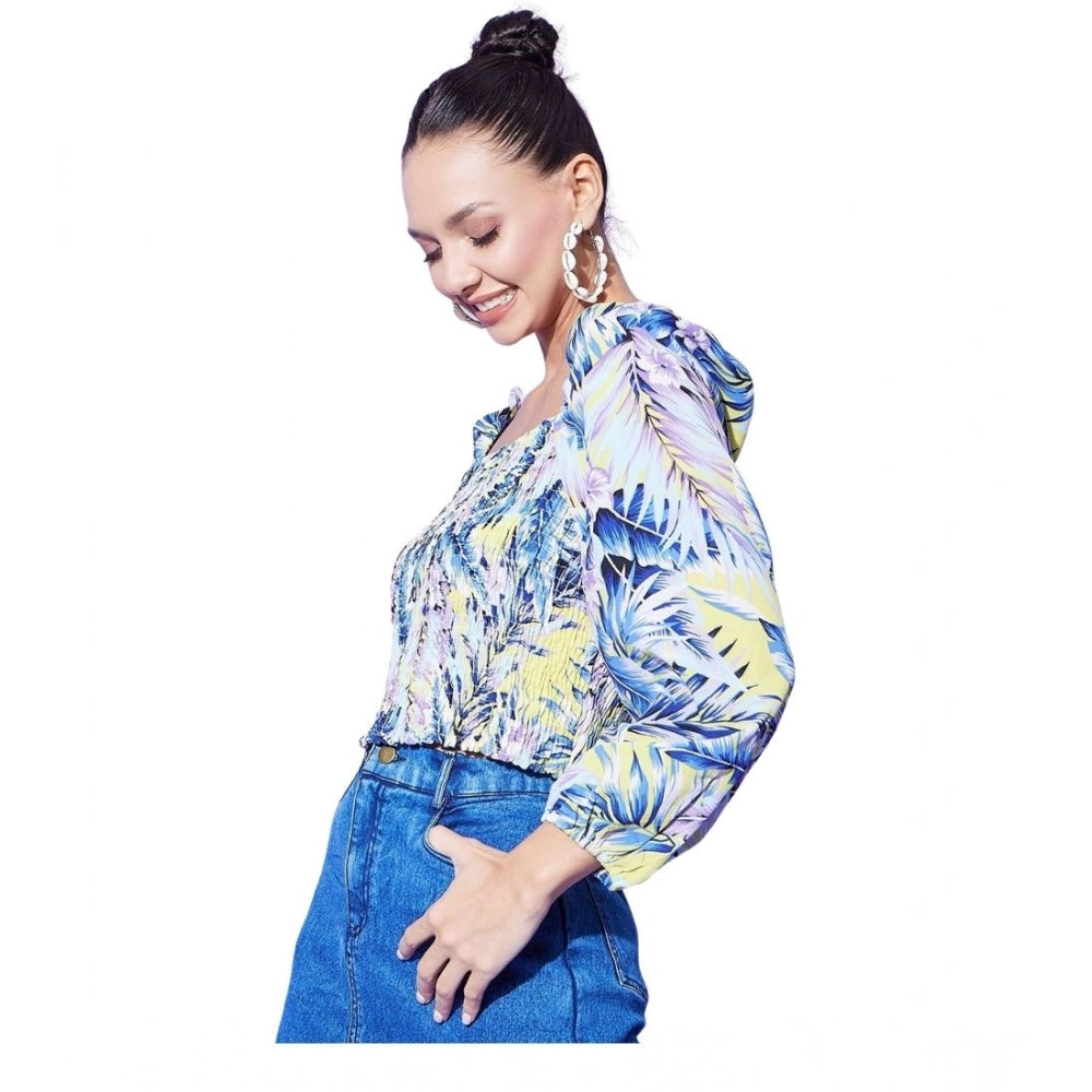 HD Women's Polyester Floral Long Sleeves Top (Multicolor)