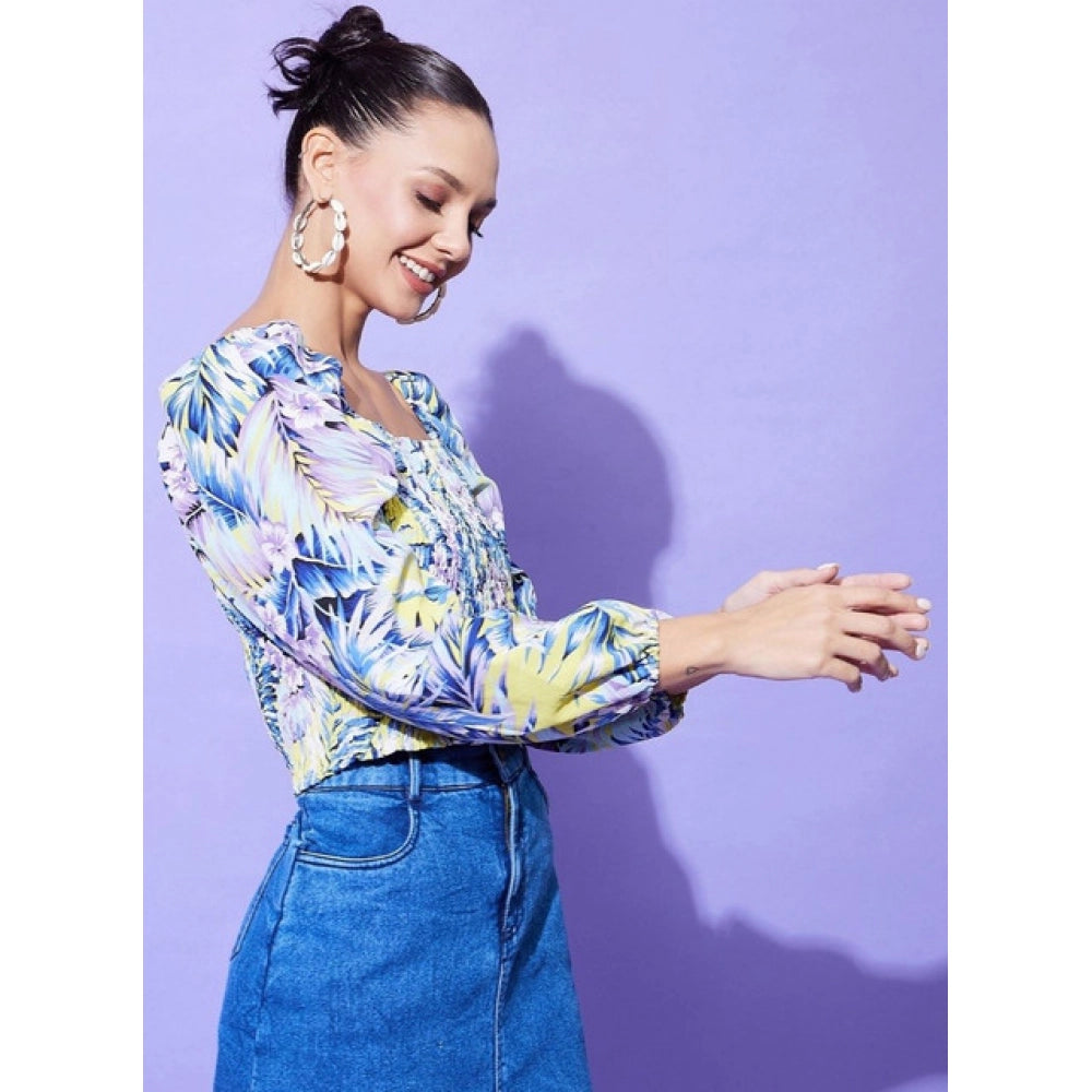 HD Women's Polyester Floral Long Sleeves Top (Multicolor)