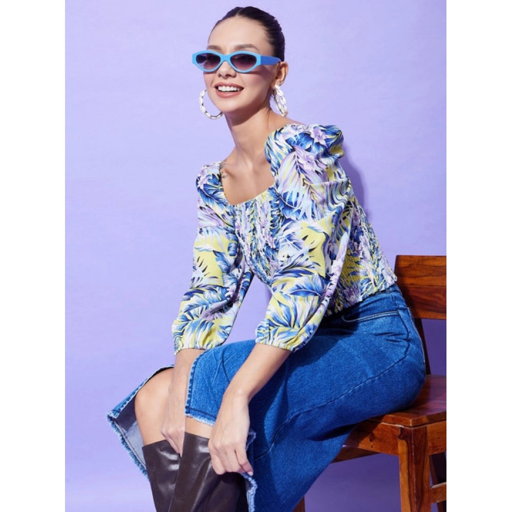HD Women's Polyester Floral Long Sleeves Top (Multicolor)