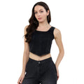 HD Women's Denim Lycra Solid Sleeveless Top (Black)