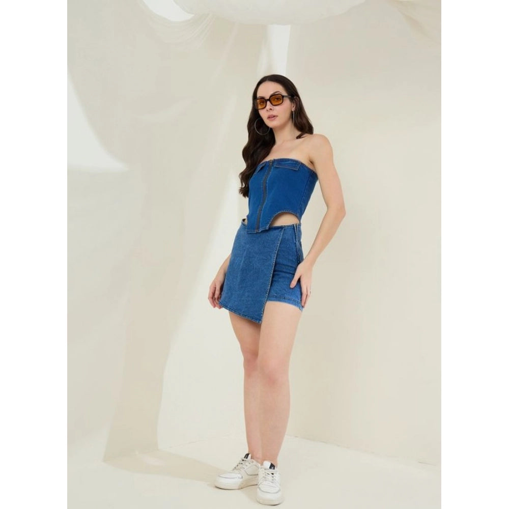 HD Women's Denim Lycra Solid Sleeveless Top (Blue)