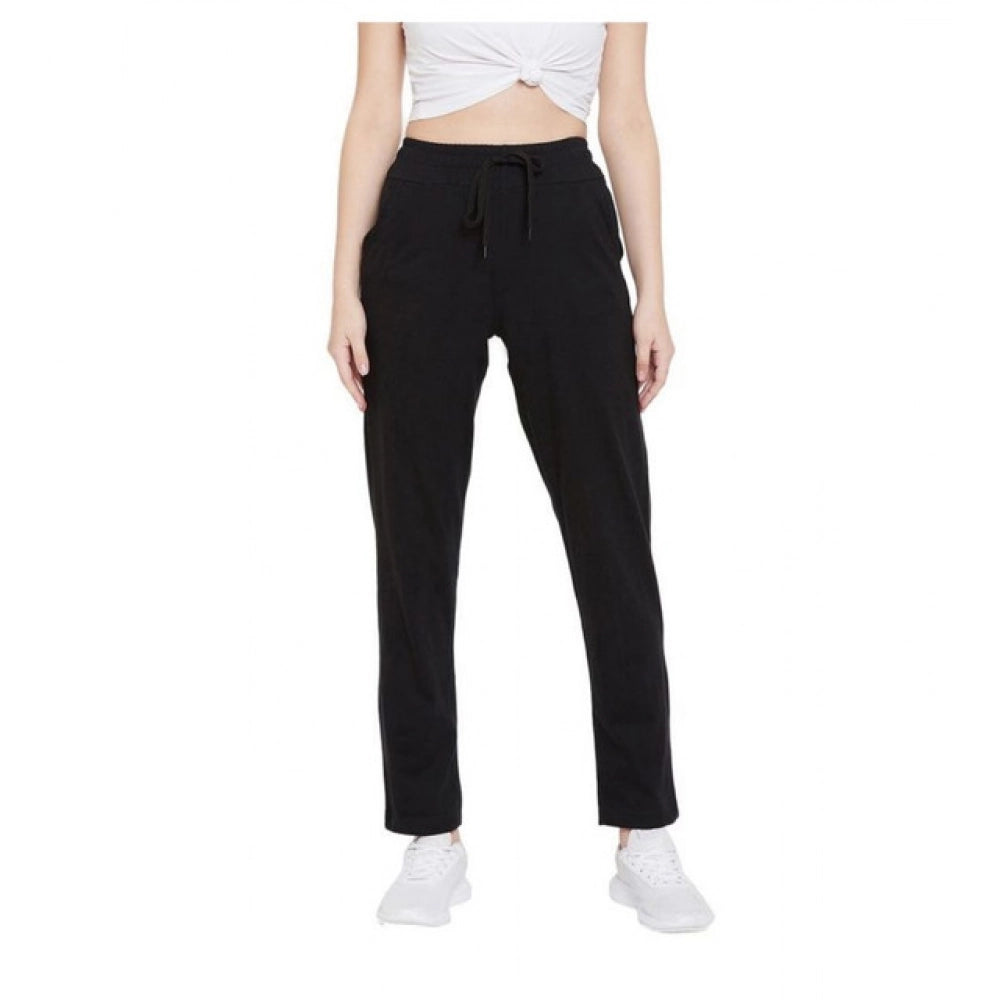 HD Women's Cotton Solid Elasticated Track Pants (Black)