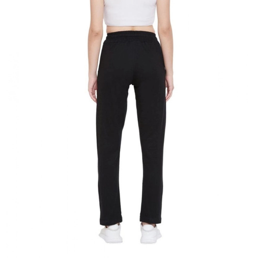 HD Women's Cotton Solid Elasticated Track Pants (Black)