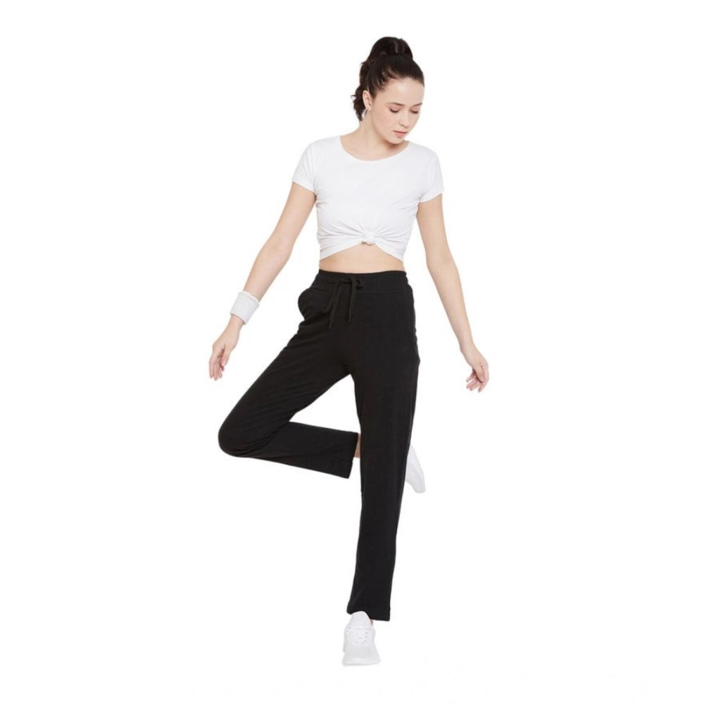 HD Women's Cotton Solid Elasticated Track Pants (Black)