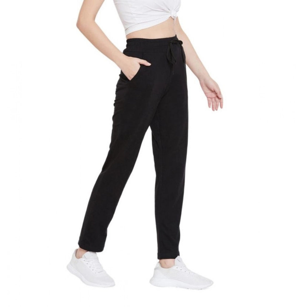 HD Women's Cotton Solid Elasticated Track Pants (Black)
