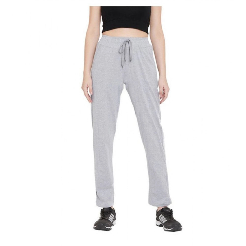 HD Women's Cotton Solid Elasticated Track Pants (Light Grey)