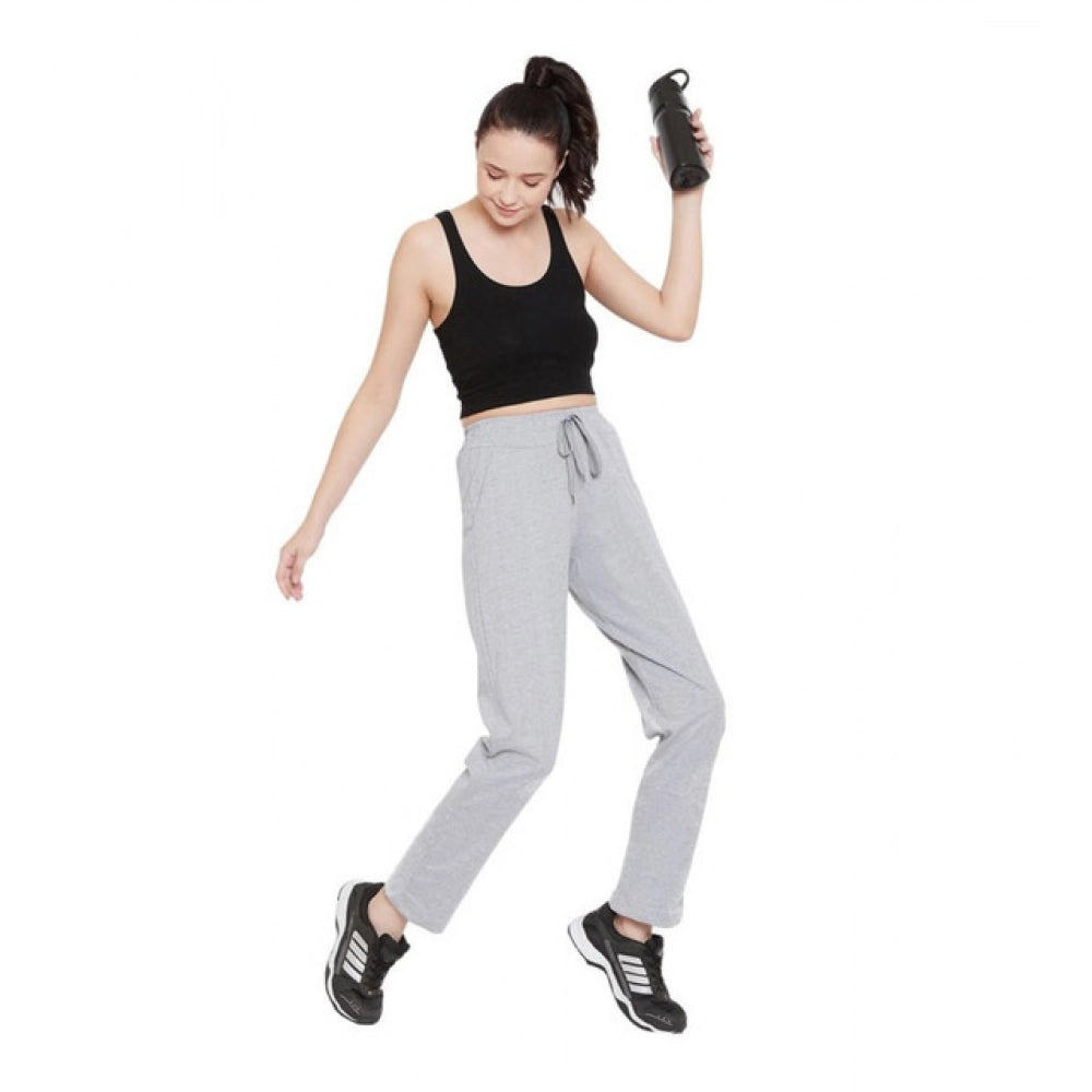 HD Women's Cotton Solid Elasticated Track Pants (Light Grey)