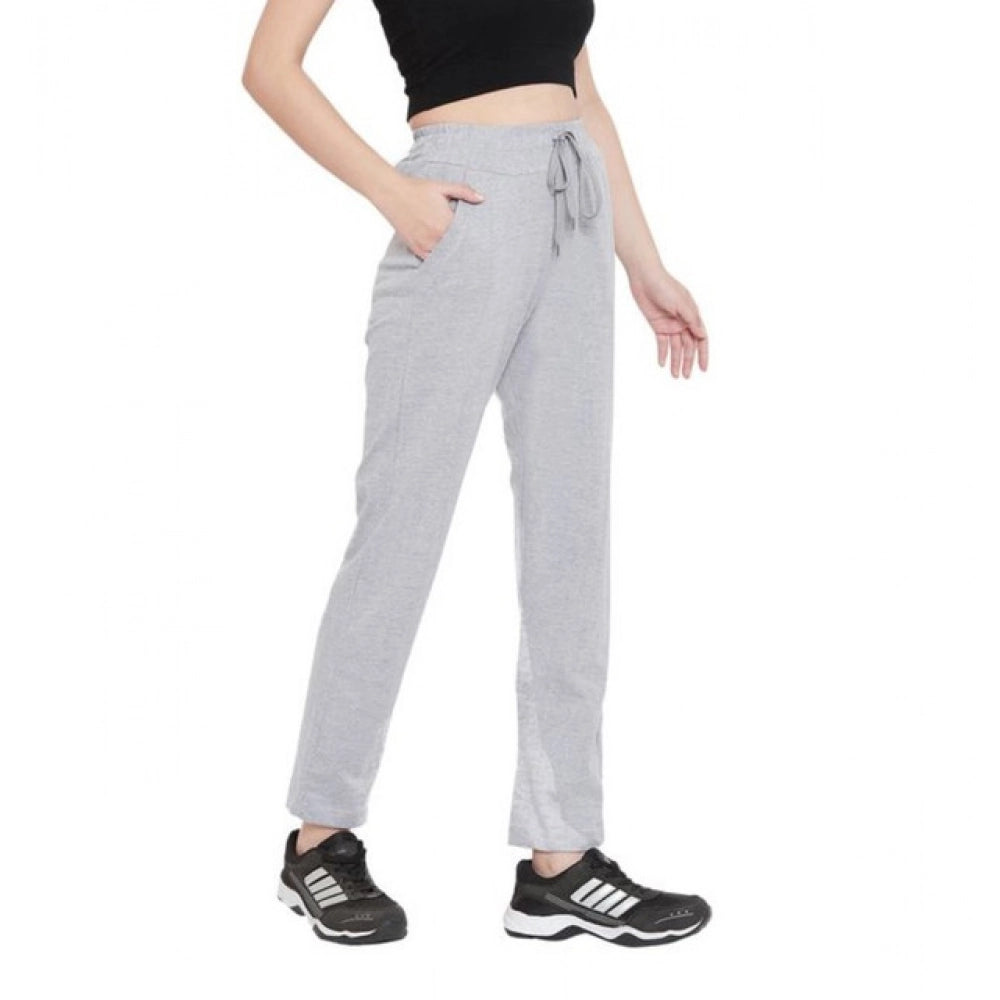 HD Women's Cotton Solid Elasticated Track Pants (Light Grey)