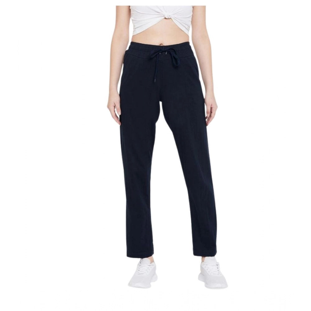 HD Women's Cotton Solid Elasticated Track Pants (Navy)