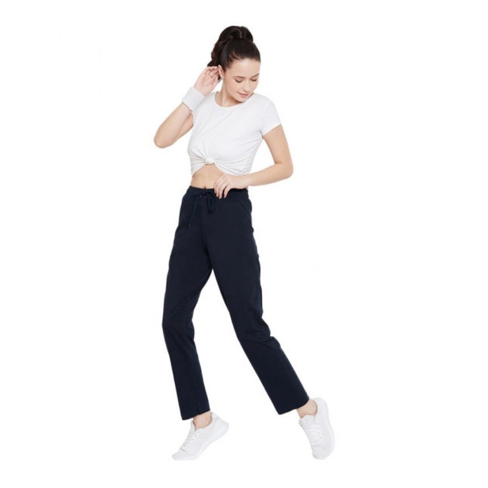 HD Women's Cotton Solid Elasticated Track Pants (Navy)