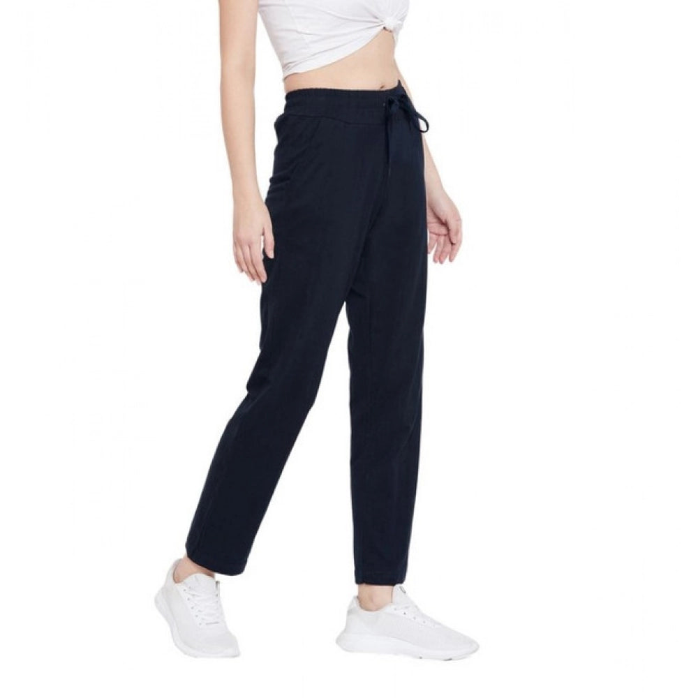 HD Women's Cotton Solid Elasticated Track Pants (Navy)