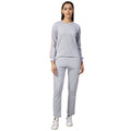 HD Women's Cotton Solid Long Sleeves Tracksuit (Light Grey - Pink)