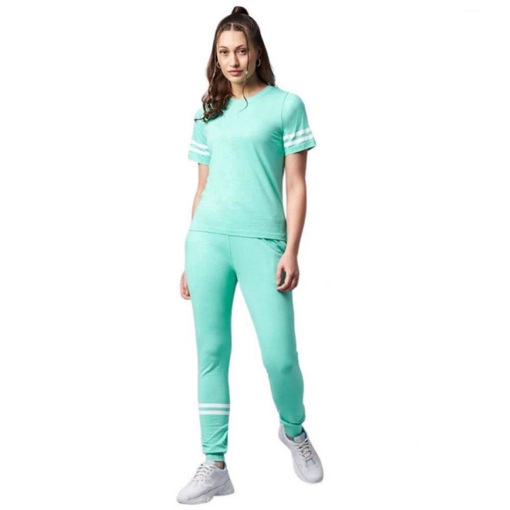 HD Women's Cotton Striped Short Sleeve Tracksuit (Green)