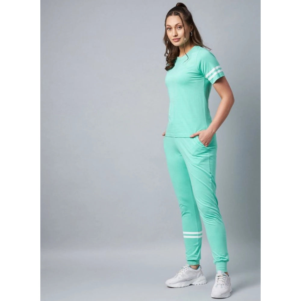 HD Women's Cotton Striped Short Sleeve Tracksuit (Green)