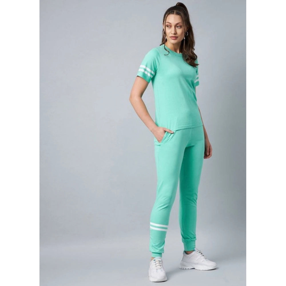 HD Women's Cotton Striped Short Sleeve Tracksuit (Green)