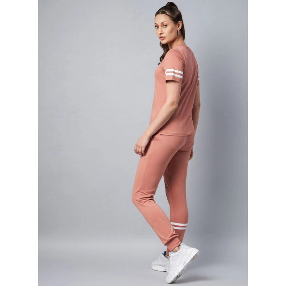 HD Women's Cotton Striped Short Sleeve Tracksuit (Pink)