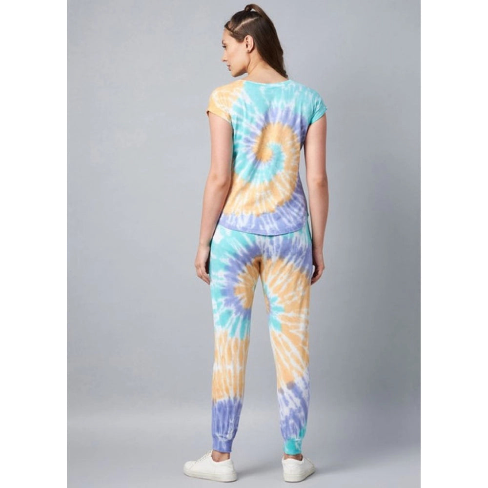 HD Women's Cotton Tie And Dye Short Sleeve Tracksuit (Multicolor)