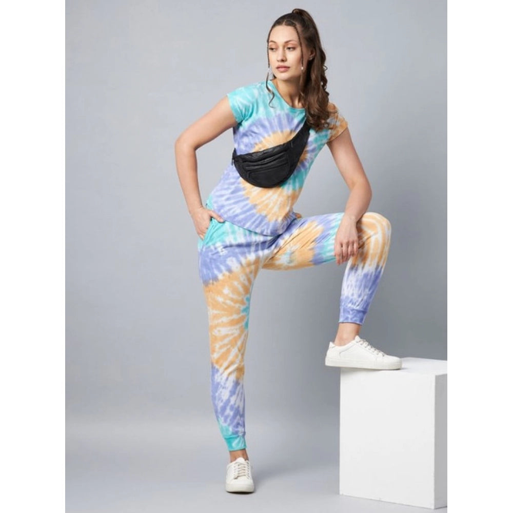 HD Women's Cotton Tie And Dye Short Sleeve Tracksuit (Multicolor)