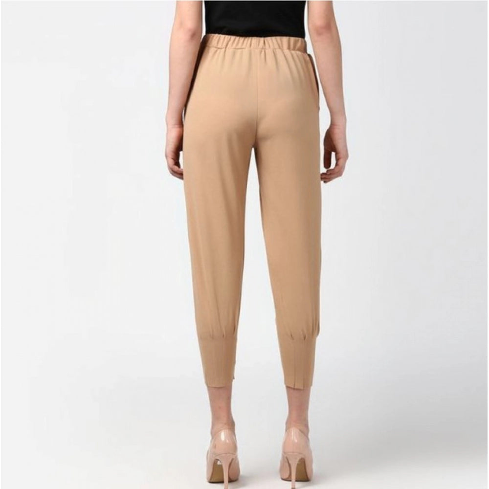 HD Women's Polyester Solid Elasticated Trousers (Beige)