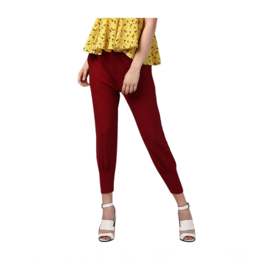 HD Women's Polyester Solid Elasticated Trousers (Maroon)