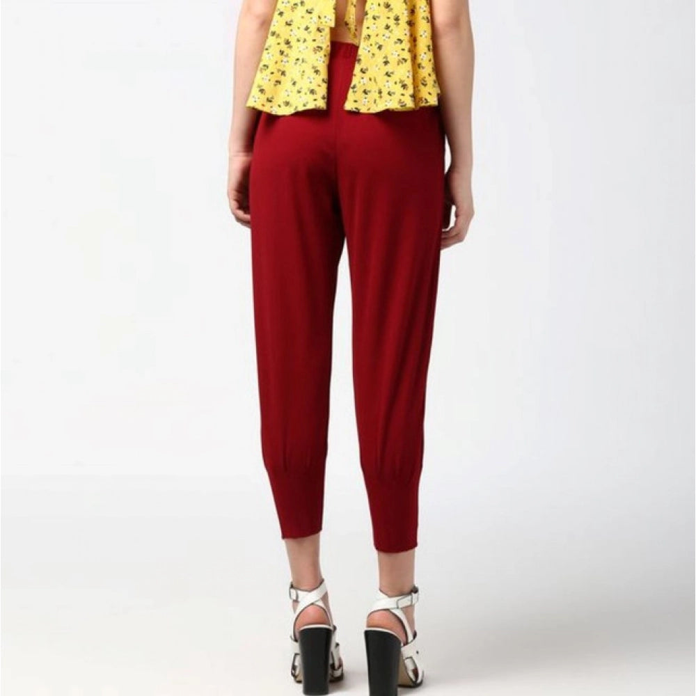 HD Women's Polyester Solid Elasticated Trousers (Maroon)