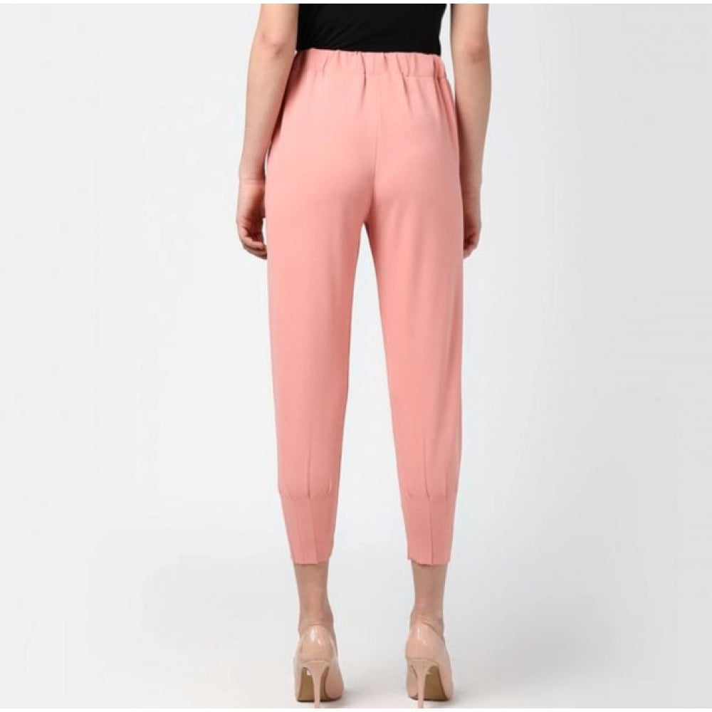 HD Women's Polyester Solid Elasticated Trousers (Pink)