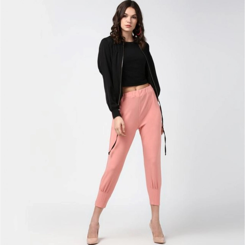 HD Women's Polyester Solid Elasticated Trousers (Pink)