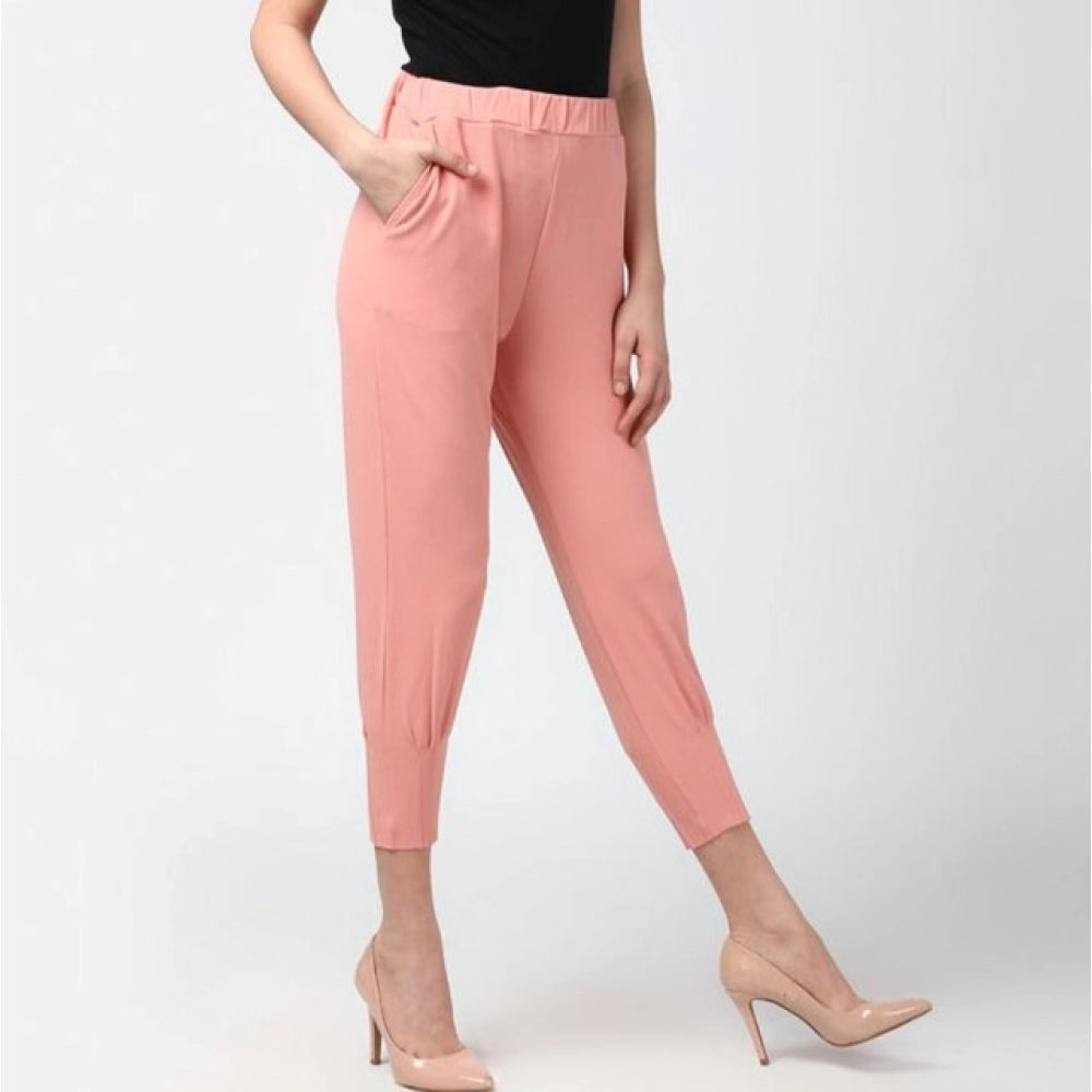 HD Women's Polyester Solid Elasticated Trousers (Pink)