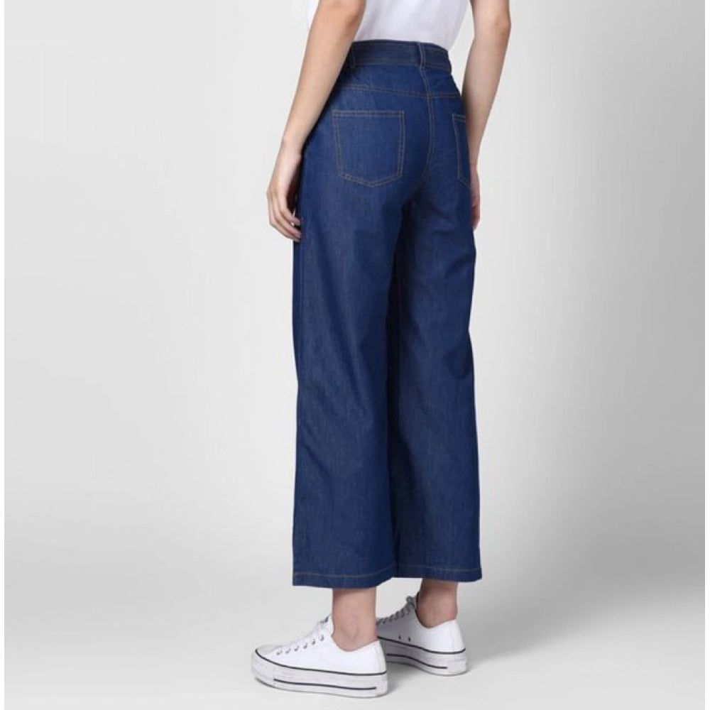 HD Women's Denim Solid Elasticated Trousers (Blue)