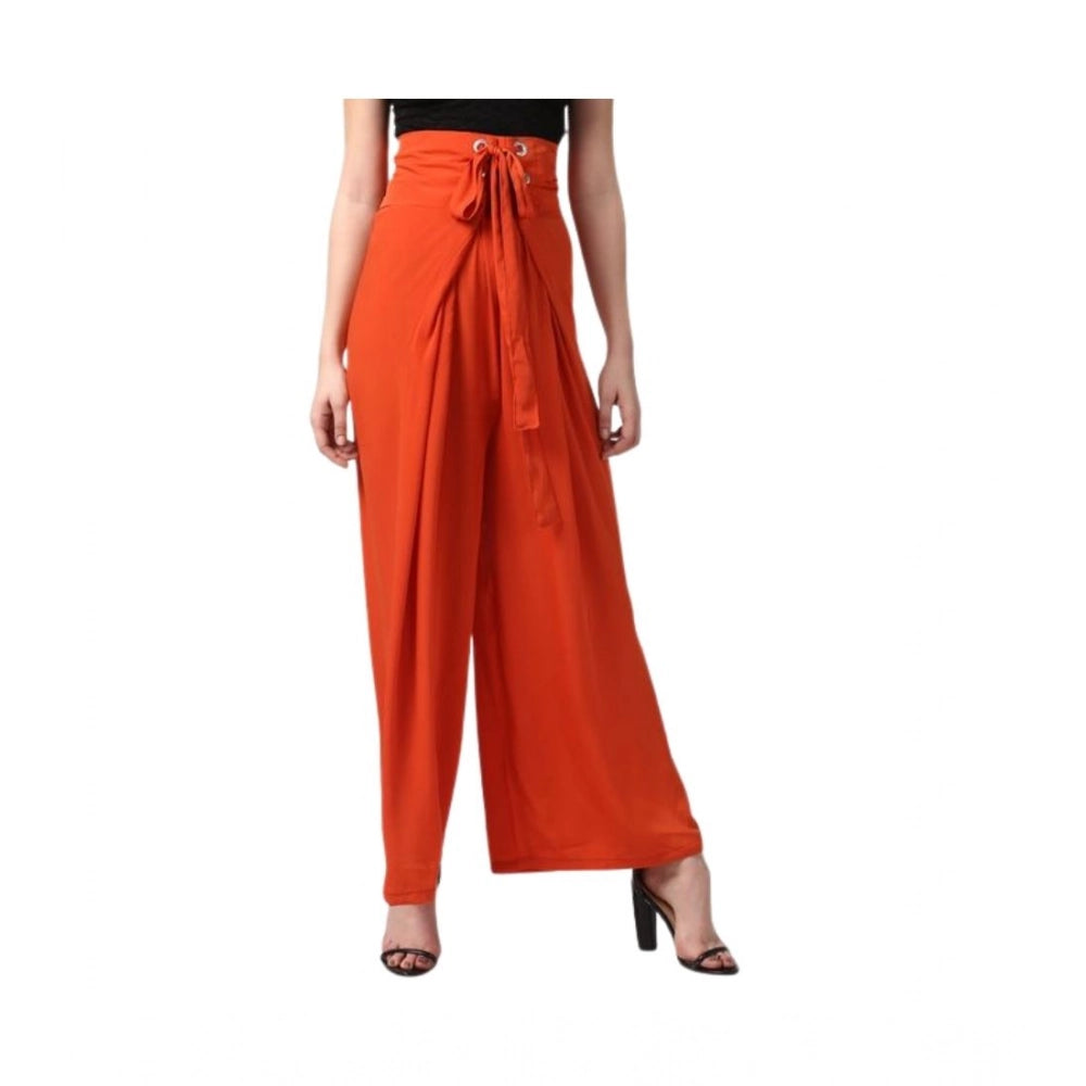 HD Women's Polyester Solid Smocked Trousers (Orange)