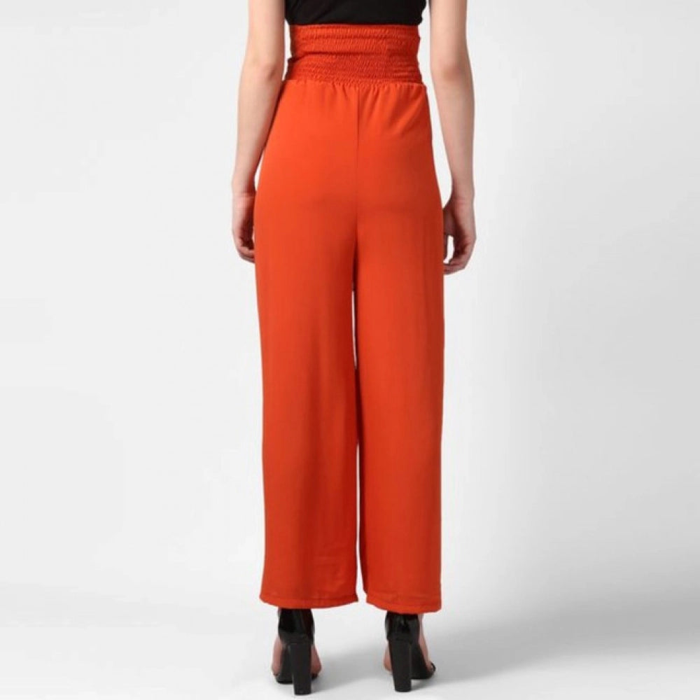 HD Women's Polyester Solid Smocked Trousers (Orange)