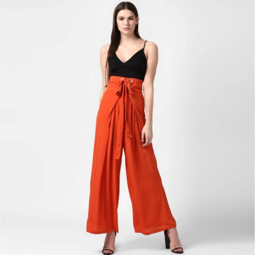 HD Women's Polyester Solid Smocked Trousers (Orange)
