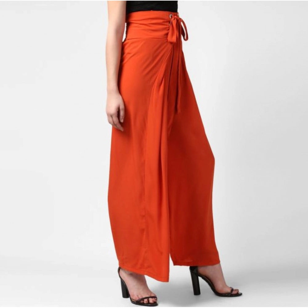 HD Women's Polyester Solid Smocked Trousers (Orange)