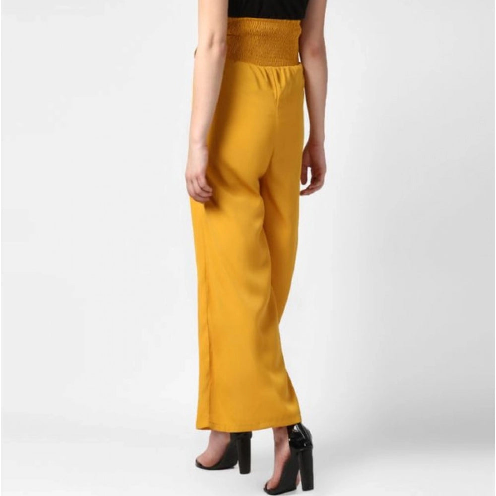 HD Women's Polyester Solid Smocked Trousers (Yellow)